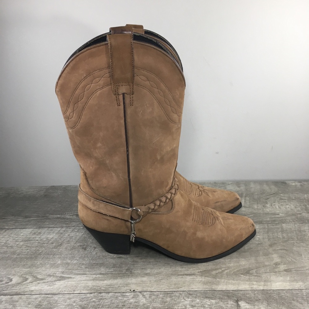 Vintage Dingo Western Chain Harness Moto Biker Suede Brown Womens Boots Size 8.5